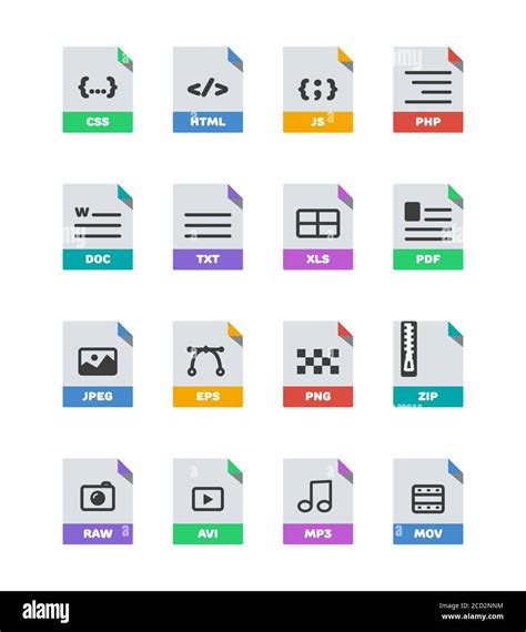 Flat Colorful Vector File Format Icons Set Isolated On White Document