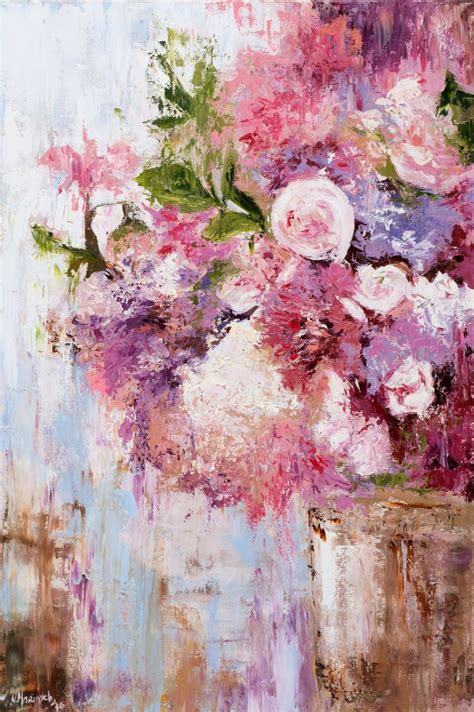 Original Artwork Abstract Flowers Pink Bouquet Peonies Pink Flowers