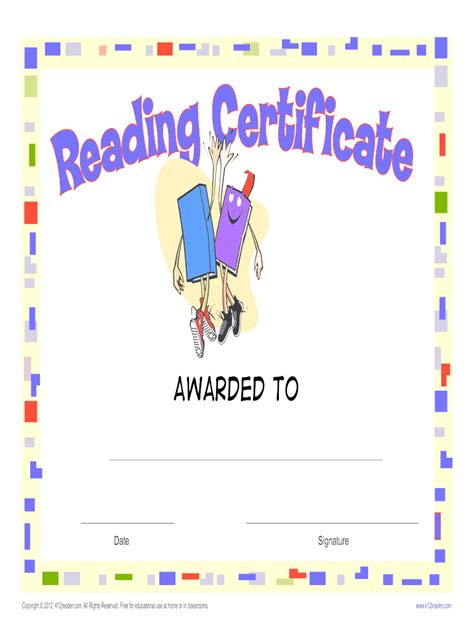 Fillable Online Printable Reading Award Certificate Free