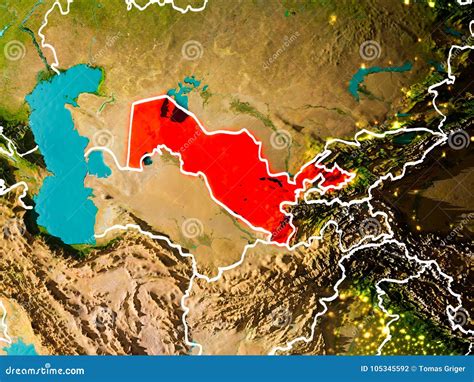 Mappa Dell Uzbekistan Su Terra Illustrazione Di Stock Illustrazione Di Terra Luci 105345592