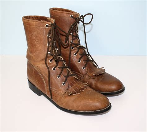 Justin Boots Vintage Brown Leather Lace Up Justin Roper
