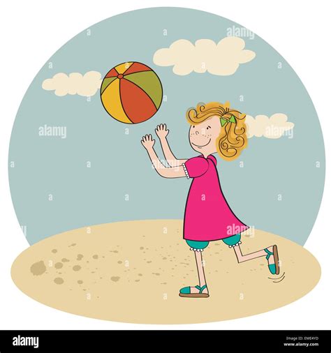 Girl Playing On Beach Stock Vector Images Alamy