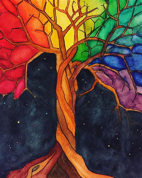 Rainbow Tree With Night Sky Painting By Vonda Drees Fine Art America