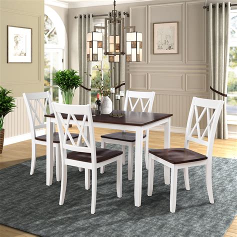 Dining Set Kitchen Table With 4 Pieces Chairs Smooth Surface Wood
