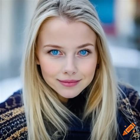 portrait of a slim swedish blonde girl with blue eyes and a natural smile on craiyon
