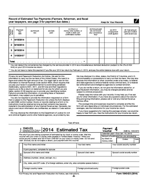 Form 1040 Es Estimated Tax For Individuals Form 2014 Free Download