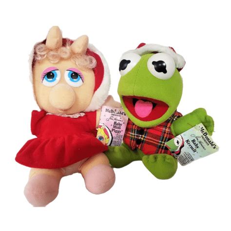 Vintage 1988 Mcdonalds Baby Kermit And Baby Miss Piggy Plush Toys