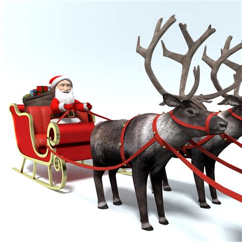 3d Santa S Sleigh Reindeer Model