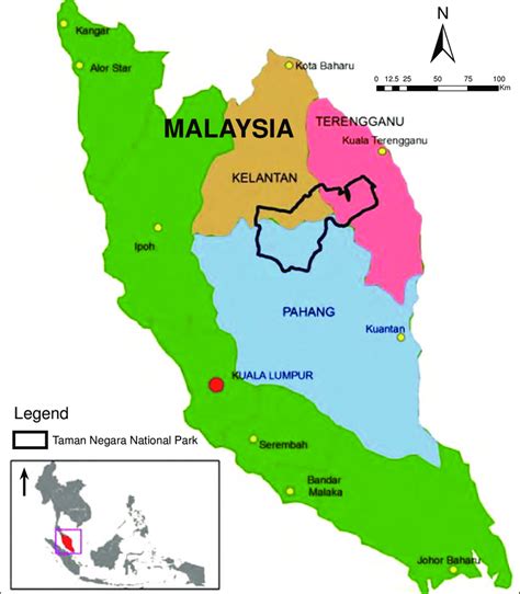 Map Of Taman Negara Pahang Kelantan And Terengganu Malaysia