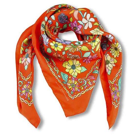 French Silk Scarf Floral Red Orange 36x36 French Silk Red Floral Scarf Patterned Scarves