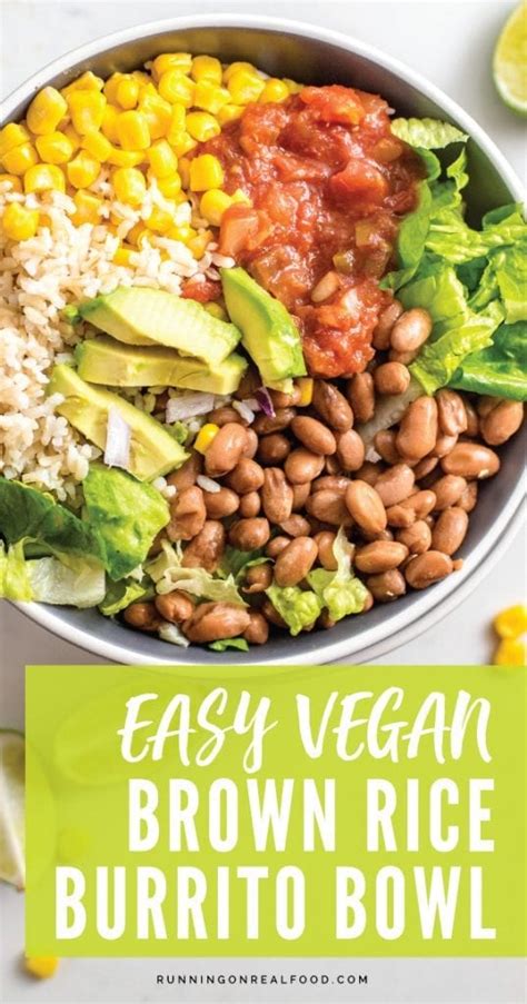 No extra charge for guac! Easy Brown Rice Burrito Bowl {vegan} - Running on Real Food