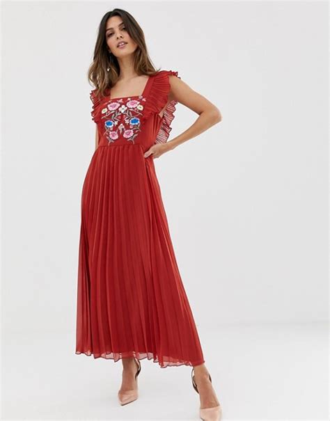 Check spelling or type a new query. ASOS DESIGN pleated embroidered square neck skater midi ...