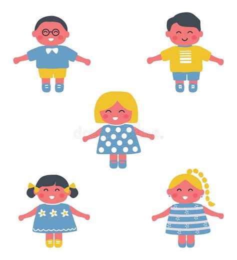 Set Of Cartoon Cute Little Boys And Girls In Different Nationalities