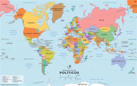 Mapamundi Político Con Países En Español 91 Cm De Ancho X 577 Cm De