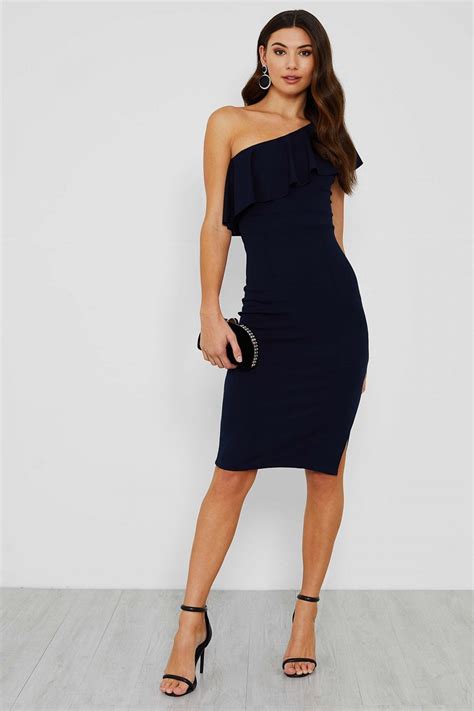 One Shoulder Ruffle Slim Fit Dress Walg Dress