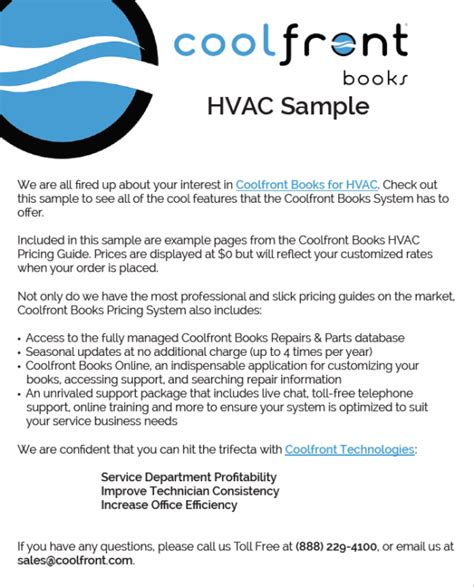 Coolfront Flat Rate Hvac Book Sample Fieldedge