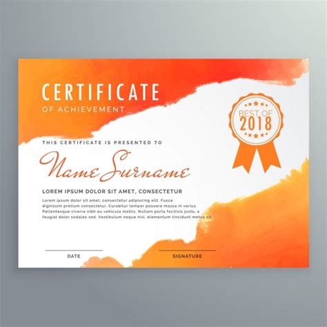 Certificado Naranja Pintado Con Acuarelas Vector Gratis