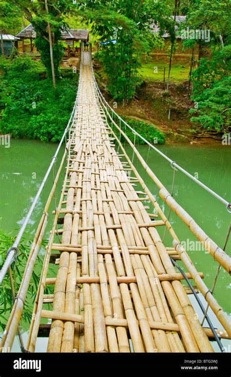 Bamboo Bridge Above The Tropical River Stock Photo Alamy