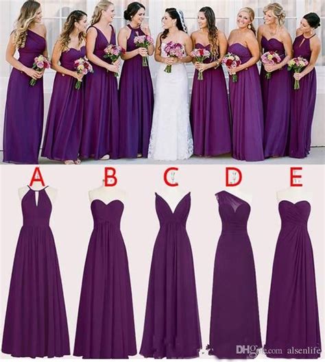 2019 Chiffon Purple Bridesmaid Dresses Floor Length A Line Long Wedding