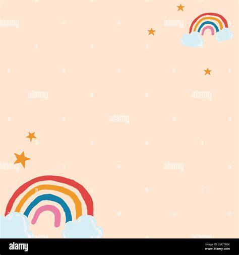 Cute Rainbow Frame Vector In Beige Background Cute Hand Drawn Style