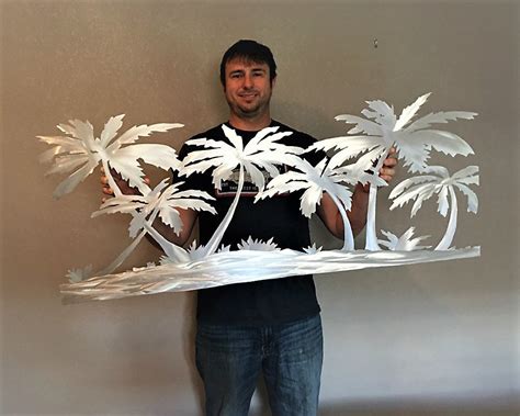 Palm Trees On Beach Metal Wall Artwork Hand Cut Unique Large Aluminum