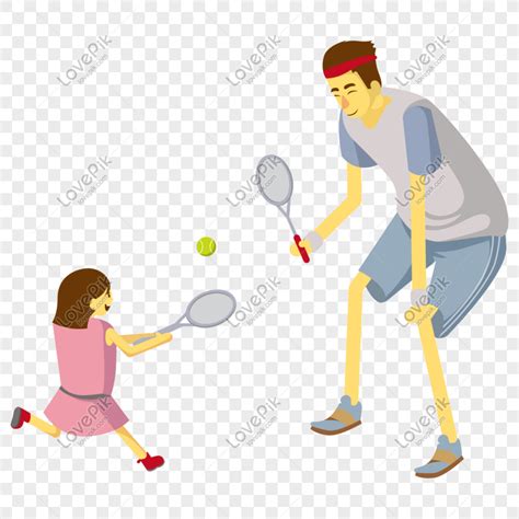 Vector De Dibujos Animados Feliz Padre E Hija Jugando Al Tenis Png