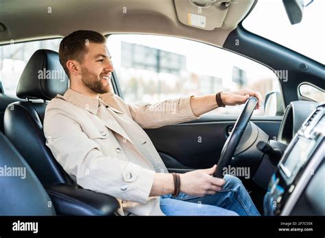 Confident Handsome Man Driving Car Stock Photo Alamy