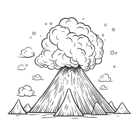 Simple Art Sketch Line Art Of A Volcano With Clouds And Clouds Drawing