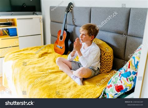 Serious Focused Preteen Age Boy Casual Stock Photo 2163161187
