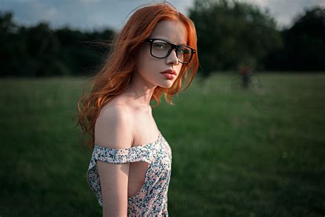 Wallpaper Redhead Long Hair Women With Glasses Sunglasses Nature