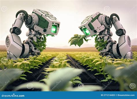 Robots Working On Agricultural Field Smart Farming Farm Automation