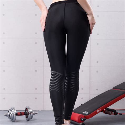 High Elastic Breathable Female Women Compression Fitness Tights Strip Running Pants Vene Stretch