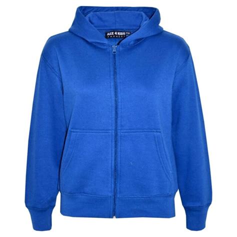 Kids Boys Unisex Plain Fleece Royal Blue Hoodie Zip Up Style Zipper 2