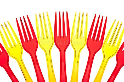 Disposable Tableware Set Of Colored Plastic Forks Stock Photo Image