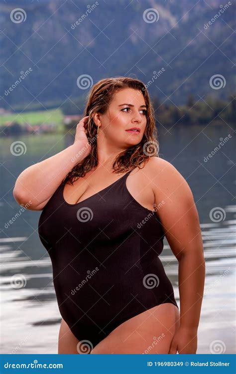 Beautiful Chubby Woman In A Swimsuit Stock Image Image Of Mountain