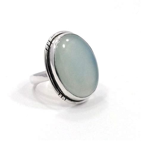 Natural Chalcedony Ring Oval Cab Chalcedony Sterling Etsy India