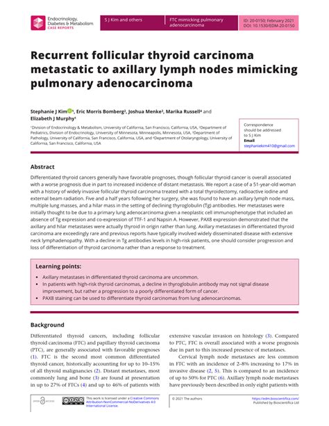 Pdf Recurrent Follicular Thyroid Carcinoma Metastatic To Axillary