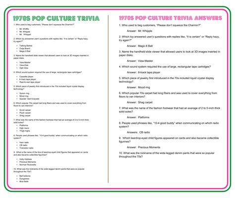 1960 Trivia Questions And Answers Printable Printable Template Calendar