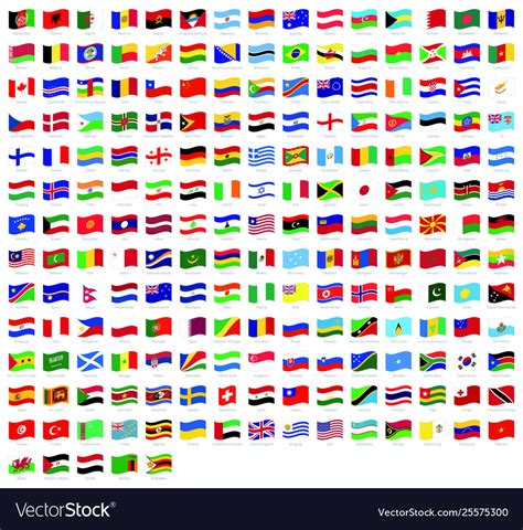 All National World Waving Flags With Names Vector Image