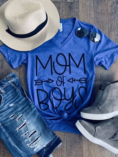 Royal Blue Mom Of Boys V Neck Tee Paisley Pointe Boutique