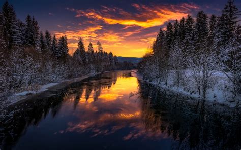 Download 1440x900 Wallpaper River Trees Winter Sunset Nature Widescreen 1610 Widescreen