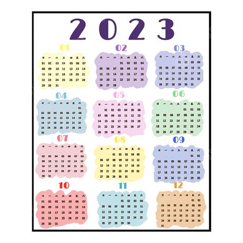 Gambar Kalender 2023 Berwarna 12 Bulan Dua Ribu Dua Puluh Tiga Warna