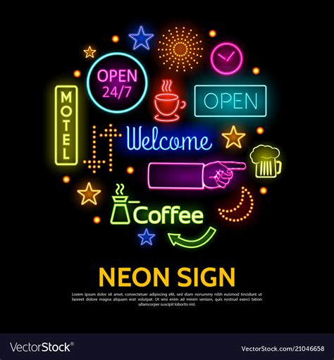 Shiny Neon Signs Round Concept Royalty Free Vector Image