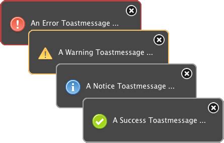 jquery-toastmessage-plugin is a JQuery plugin which provides android-like notification messages ...