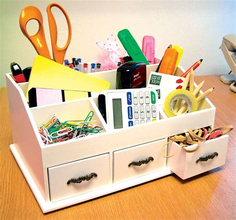 Wooden Desk Tidy Caddy With Three Drawers And 7 Organiser