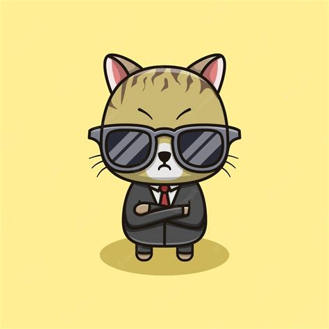 Premium Vector A Cartoon Cat Boss With Glasses And A Tie Is Standing