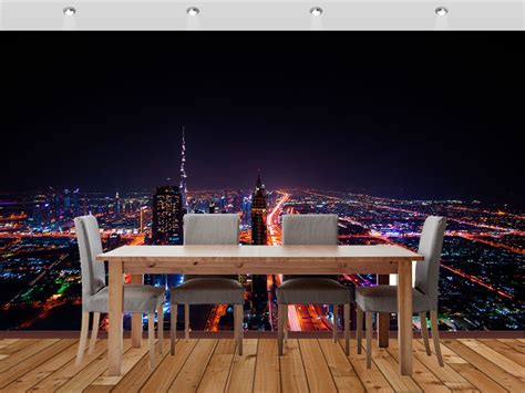 Dubai Wall Mural Night View Of A Lighted City Printed Walls