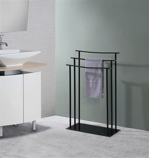 Hamzi Triple Free Standing Modern Bathroom Towel Rack Stand Black