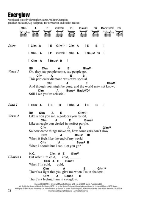 Everglow By Coldplay Sheet Music For Guitar Chords Lyrics At Sheet