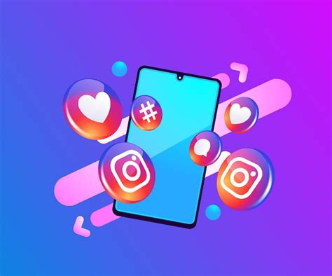 Ícones De Mídia Social 3d Do Instagram Com Símbolo De Smartphone